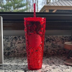 EUC Starbucks Red Faceted Reusable Tumbler with Straw
